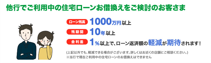 他行でご利用中の住宅ローンお借換えをご検討のお客さま