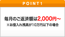 ポイント1 毎月のご返済額は2000円〜