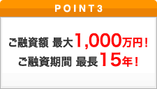 ポイント3 ご融資金額最大1000万円！ご融資期間最長15年！