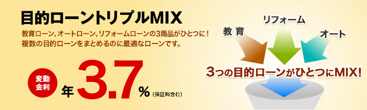 目的ローントリプルMIX 3つの目的ローンがひとつにMIX!