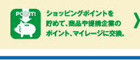 ショッピングポイントを貯めて、商品や提携企業のポイント、マイレージに交換。