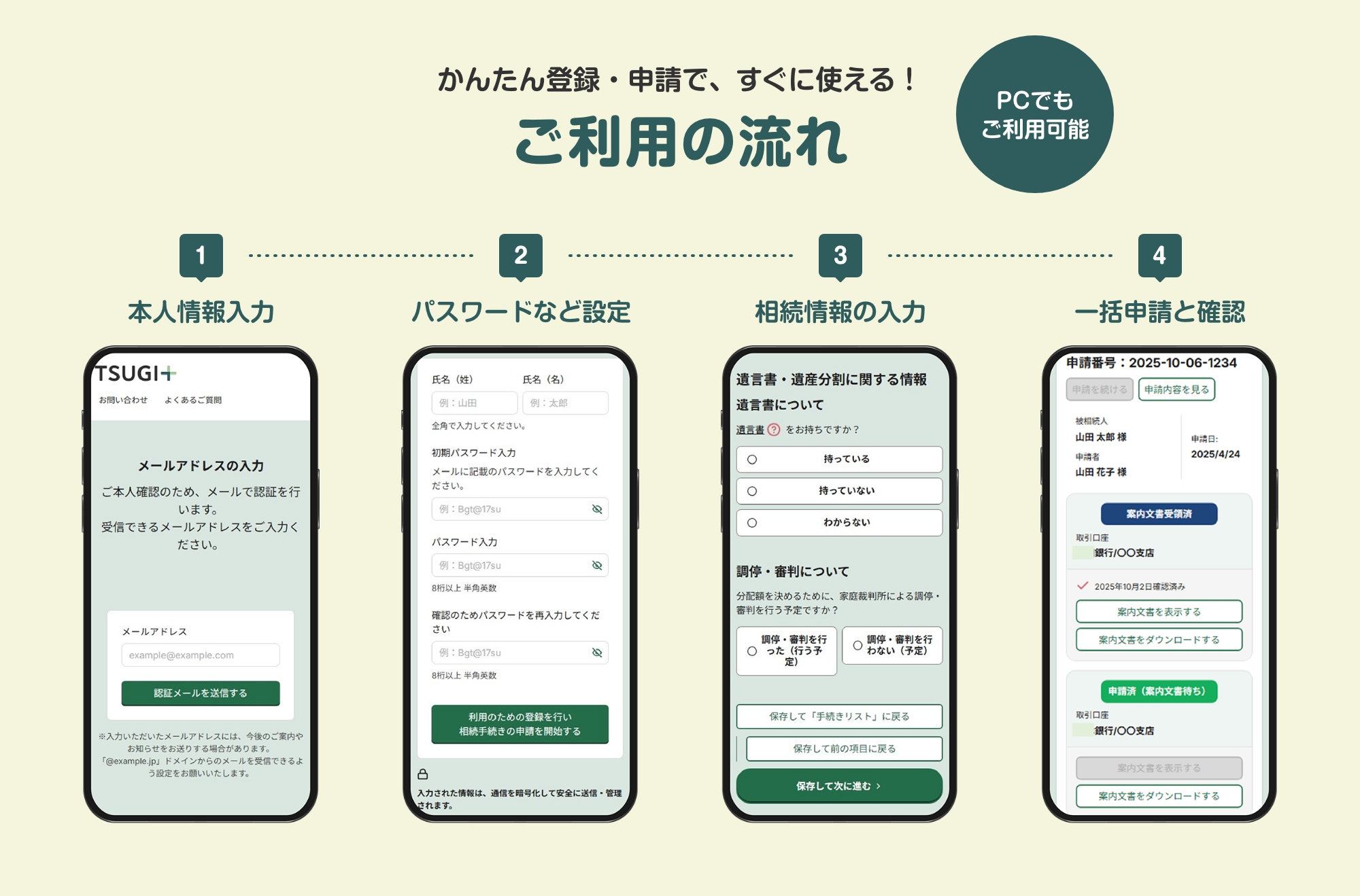 かんたん登録・申請で、すぐに使える！ご利用の流れ PCでもご利用可能